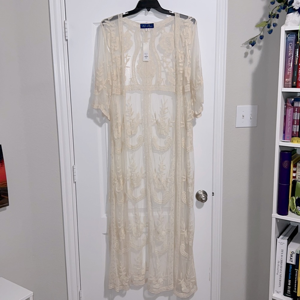 NWT Long Cream Lace Cardigan - M